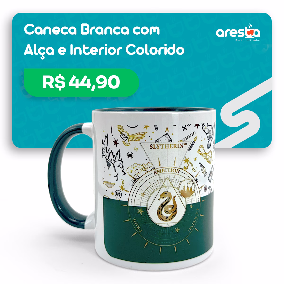 Caneca branca com alça e interior colorido R$ 44,90