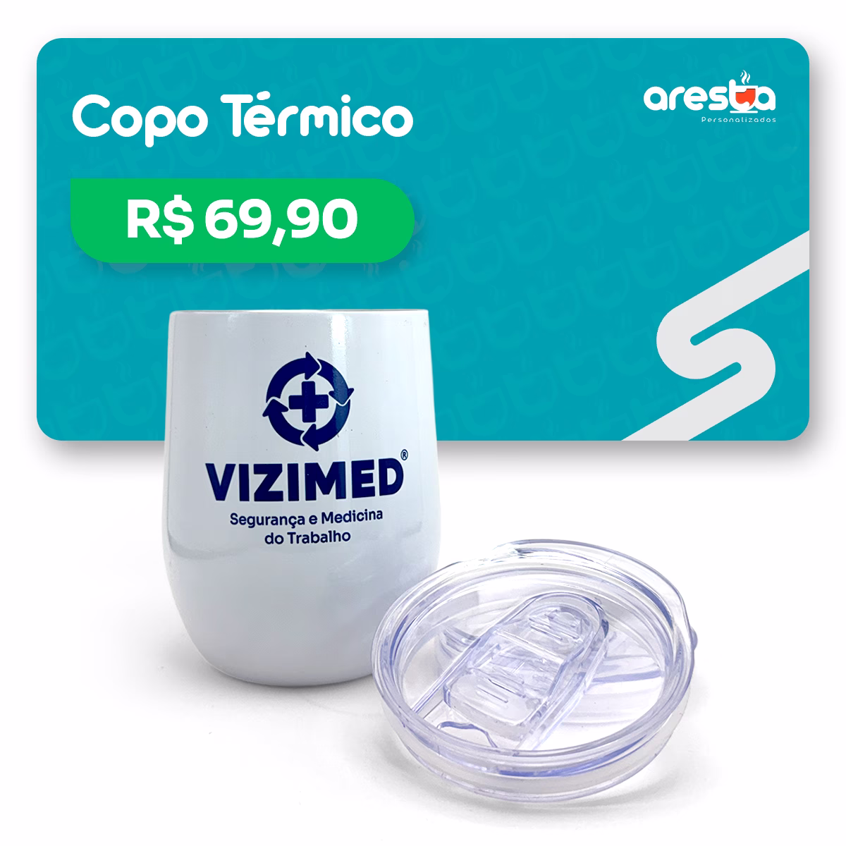 Copo térmico branco com tampa personalizado
